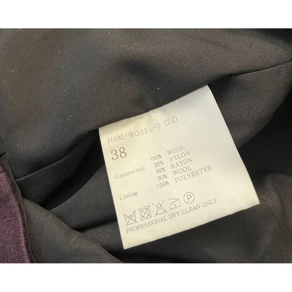 Hanii Y Small 38 Dress Purple Gray Sheath Wool Knee Length Sleeveless Belted Vtg